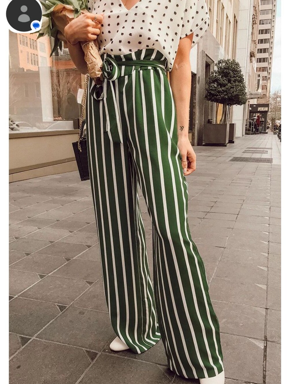Forever 21 Green & White Vertical Stripe Wide-Leg Pants